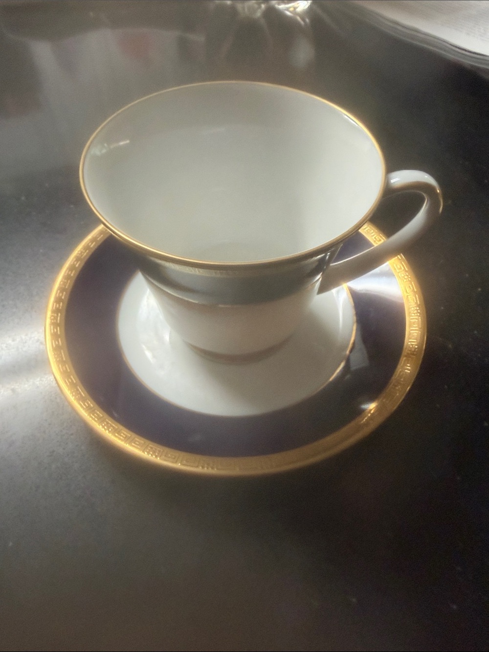 Noritake Blue and Gold Porcelain Teacup with Saucer Valhalla. 2799.